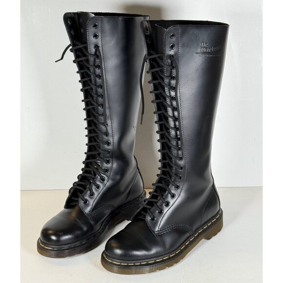 Dr. Martens 11300 Black Leather Tall Combat Boots 20 Eyelet Unisex - Picture 3 of 15
